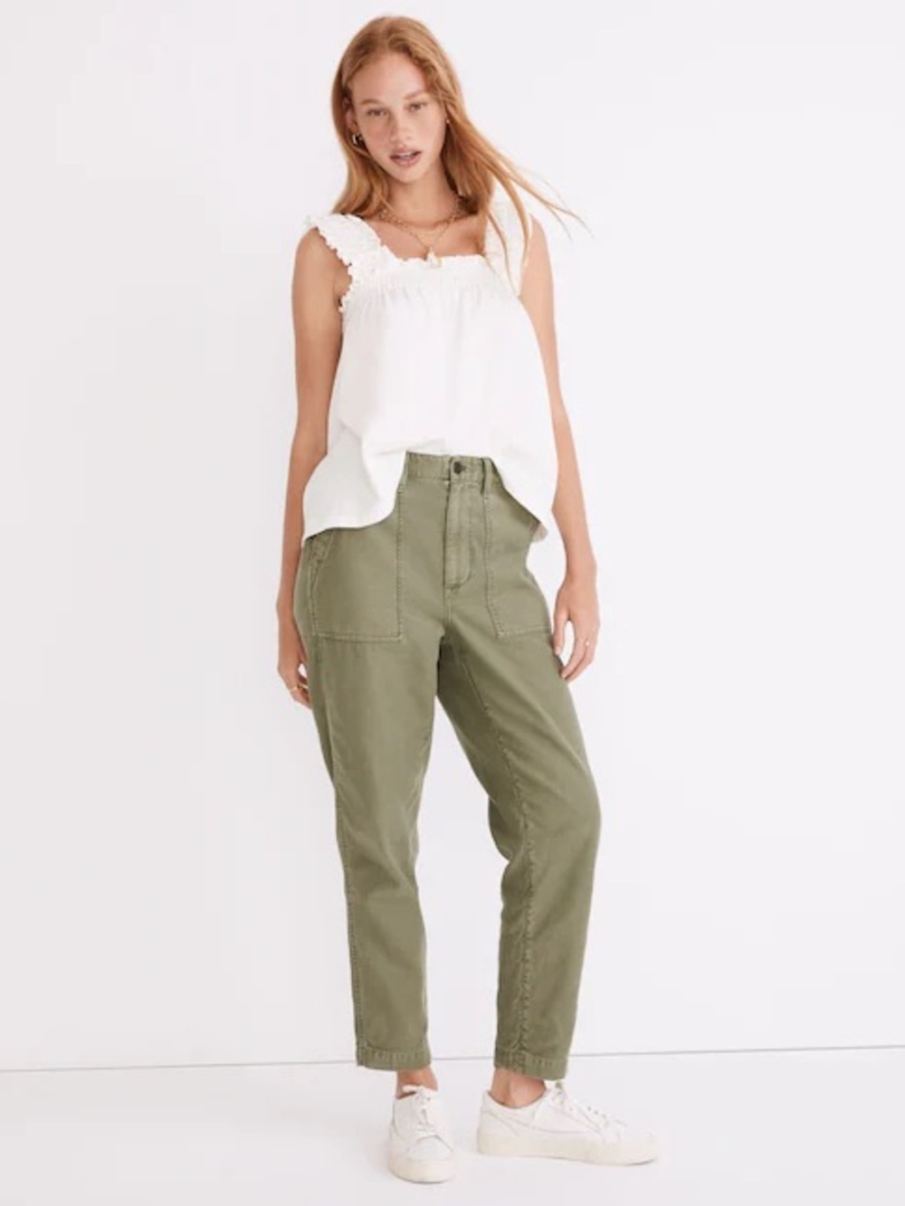 Madewell Griff Fatigue Cargo Pants Olive Green High Rise Utility 27 Tall